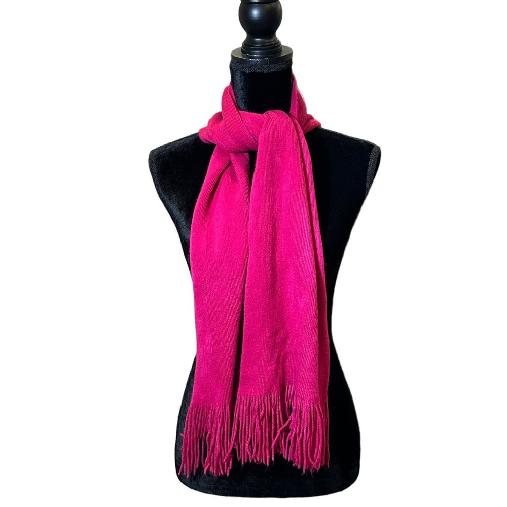 Unbranded Scarf Womens Rectangle Bright Pink Solid Knit Fringe Stretch Wrap